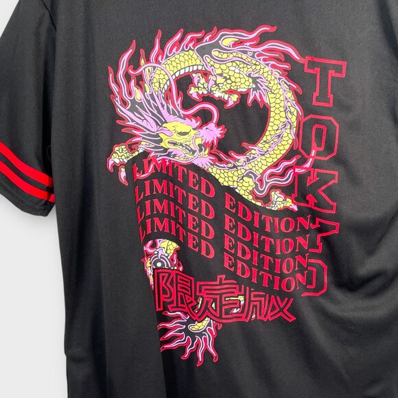 🍂🍁 RUE21 Tokyo Baseball Shirt Woman's LARGE Dragon Black Red Pink NEW - Picture 6 of 7
